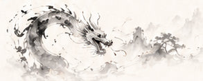 Ink dragon and mountain landscape